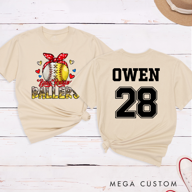 Personalized "Busy Raising Ballers" T-Shirt with Custom Name and Number  