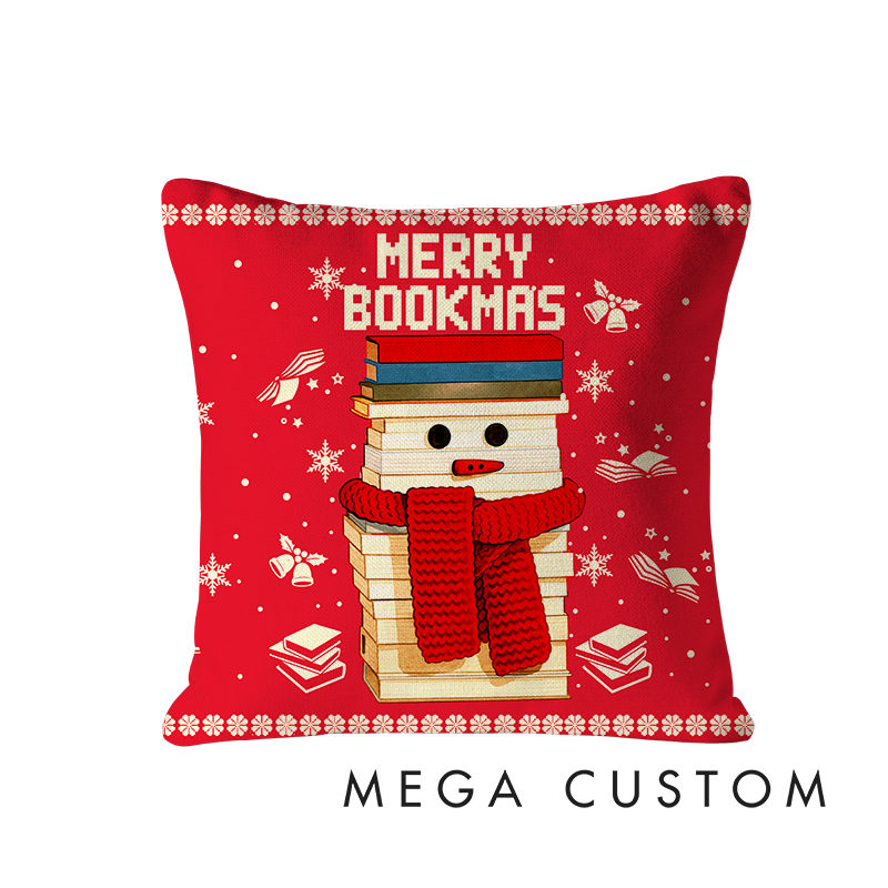 Personalized Christmas Bookworm Decorative Pillow Warm Holiday Gift for Book Lovers