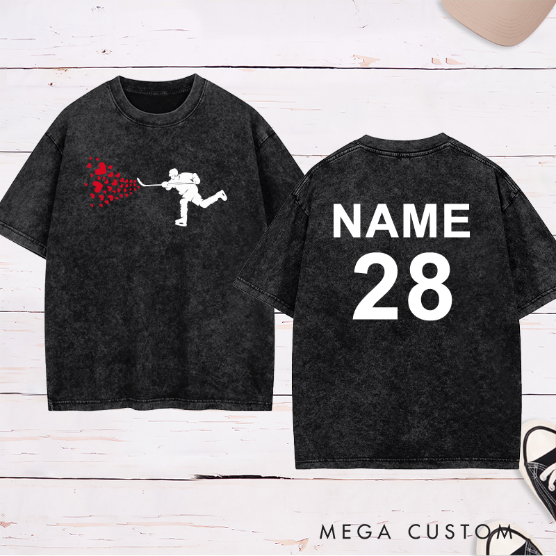 Personalized "Hockey with Heart" Washed T-Shirt with Custom Name