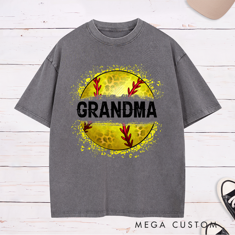 Personalized Softball Washed T-Shirt Customizable Text with Bold and Stylish Softball Graphic Perfect for Proud Fans and Supporters