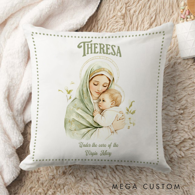 Personalized Virgin Mary Baby Jesus Throw Pillow with Name Religious Gift Home Decor Catholic Gift for Women
