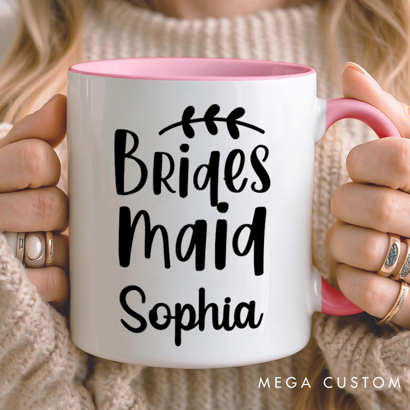 Personalized Bridesmaid with Wreath Leaf Mug Maid of Honor Mug with Name Bachelorette Party Mug Bridesmaid Proposal Gift Bridal Shower Mug