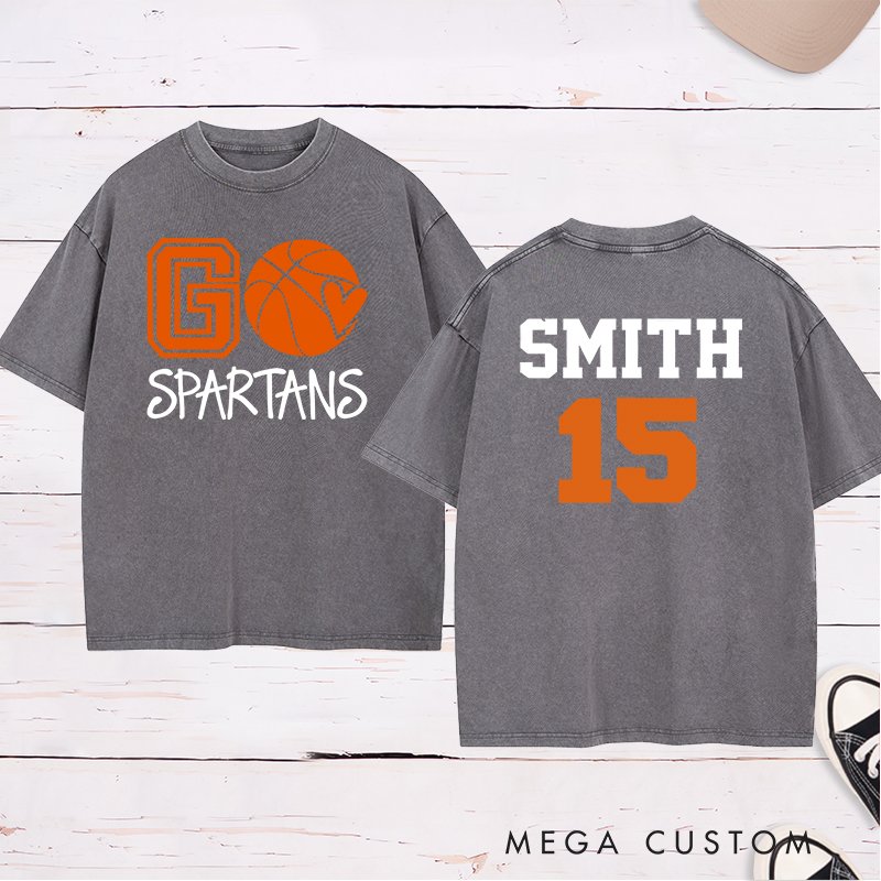 Personalized Washed T-Shirt Design Featuring Glitter Graphic with Customizable Team Name, Custom Name, and Number for a Bold and Unique Team Spirit Look