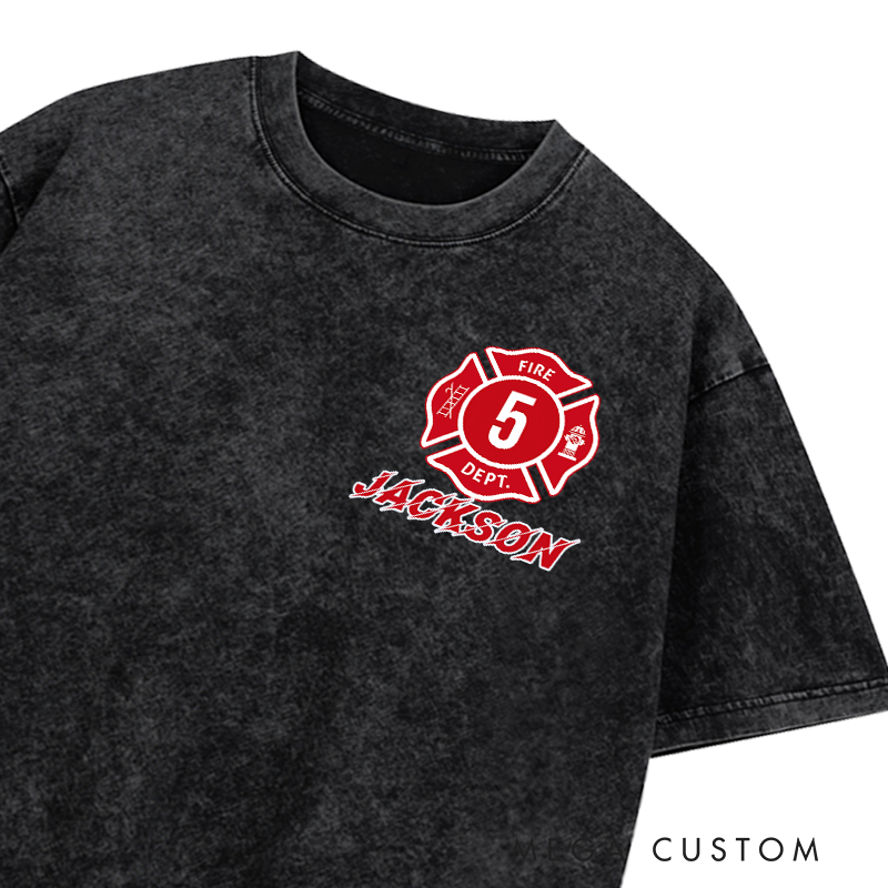 Personalized Firefighter Washed T-Shirt Fire Truck Wee-Woo I'm Two Gift for Firefighter