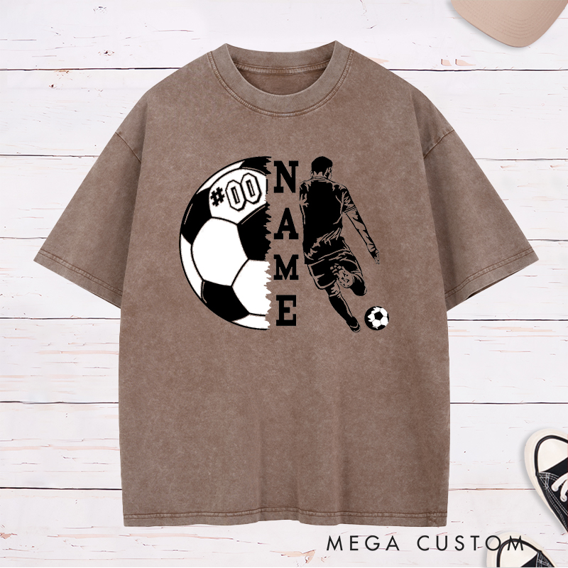Personalized Soccer Washed T-Shirt with Player Silhouette and Custom Name and Number