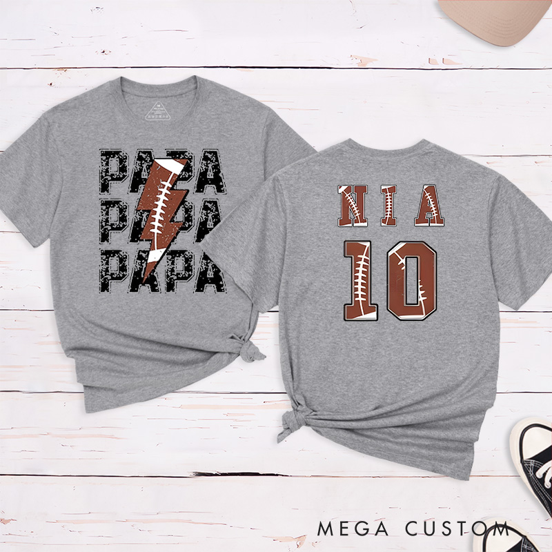 Personalized American Football and Rugby Papa T-Shirts with Custom Name and Number-The Perfect Gift for Dad or Grandpa