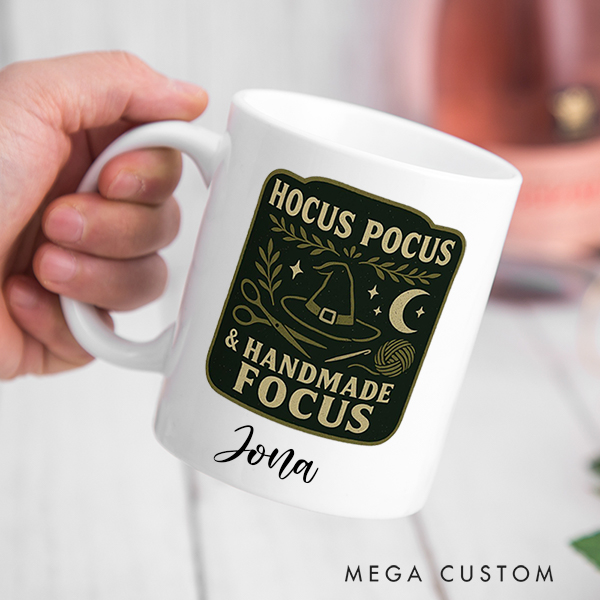 Personalized Hocus Pocus and Handmade Focus Mug for Crocheting Lovers Halloween Gift for Crafters