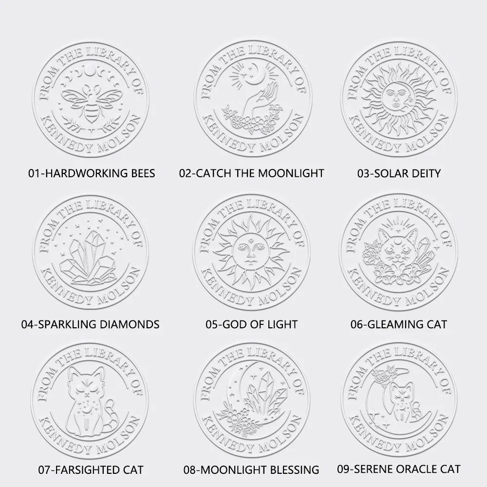 Personalized Moon and Sun Cat Creative Embosser Book Envelope Stamp with Text Birthday Appreciation Gift for Book Lovers Gift Librarian Gift