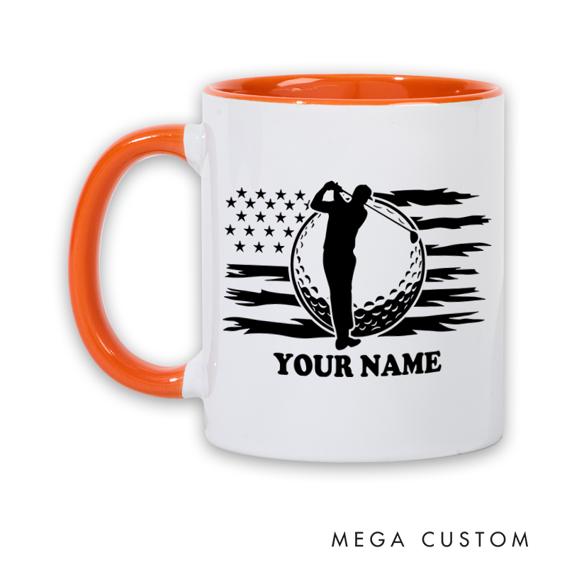 Personalized Golf Mug with Custom Name and American Flag Golfer Design Perfect Gift for Golf Enthusiasts