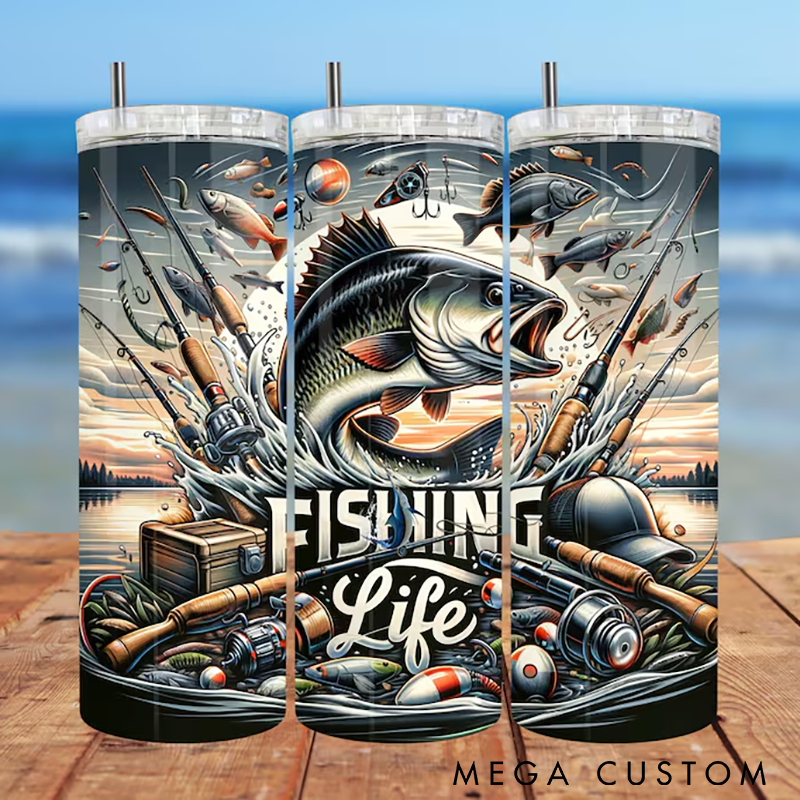 Fishing Tumbler Outdoor Tumbler with Fishing Tackles Custom Text Perfect Gift for Fishing Enthusiasts and Outdoorsmen