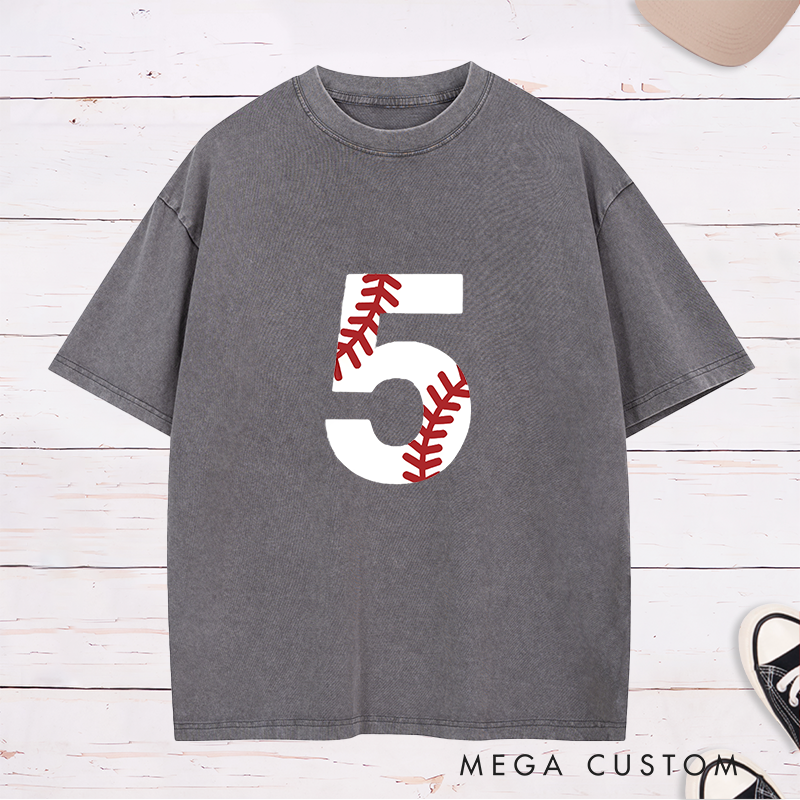 Personalized Baseball Washed T-Shirt with Distressed Number Design for a Unique Look