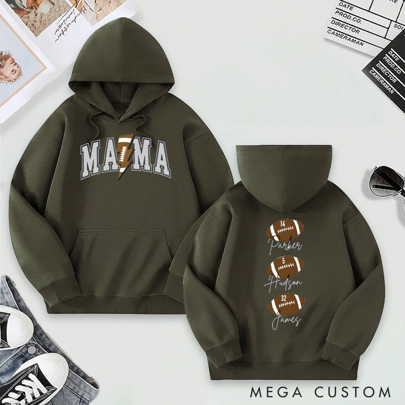 Personalized "Mama" Football Hoodie with Custom Names and Numbers Design