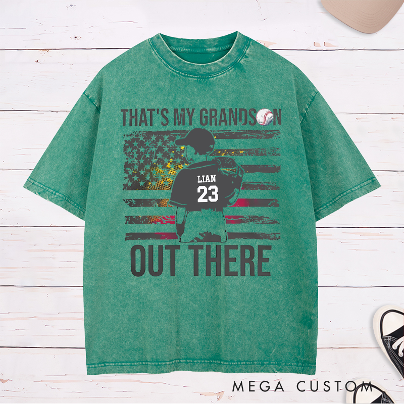 Personalized Baseball Washed T-Shirt with American Flag and Custom Name and Number Design 