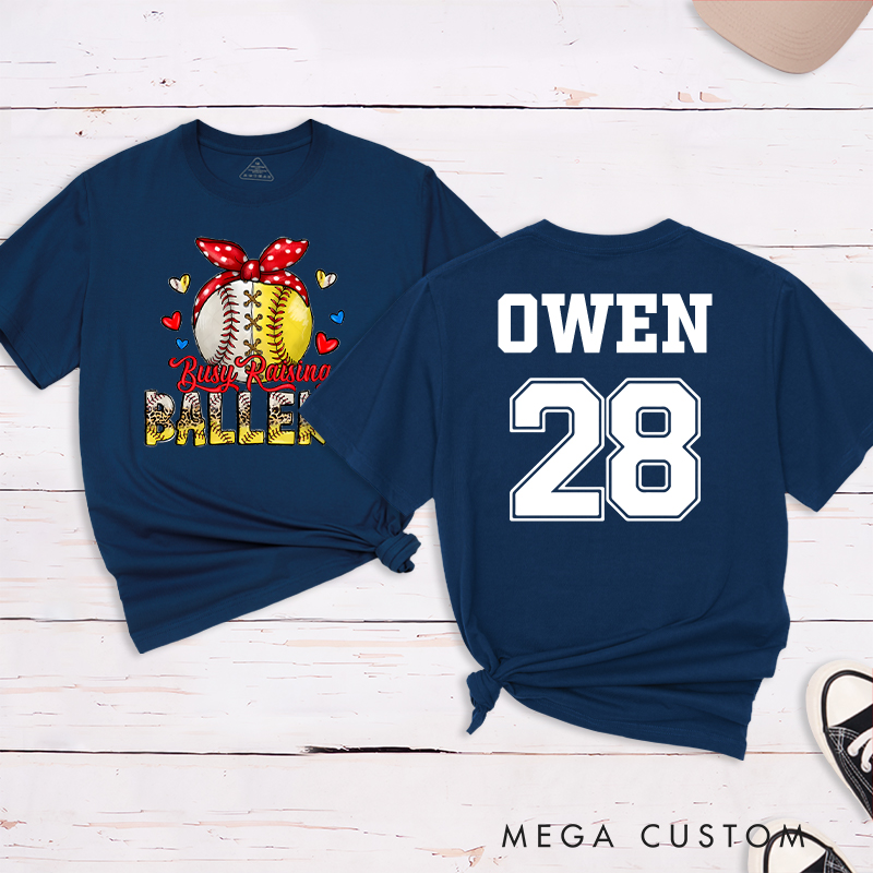 Personalized "Busy Raising Ballers" T-Shirt with Custom Name and Number  