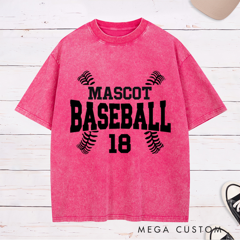 Personalized Baseball Washed T-Shirt Designed with Team Name, Number, and Stylish Stitch Graphics