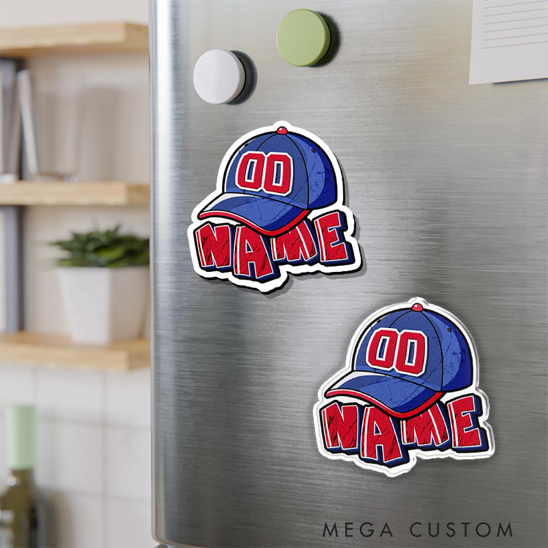 Personalized Baseball Cap Fridge Magnet with Custom Name and Number  