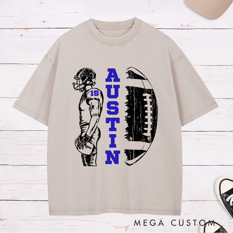 Personalized American Football Washed T-Shirts Customized with Your Name and Number
