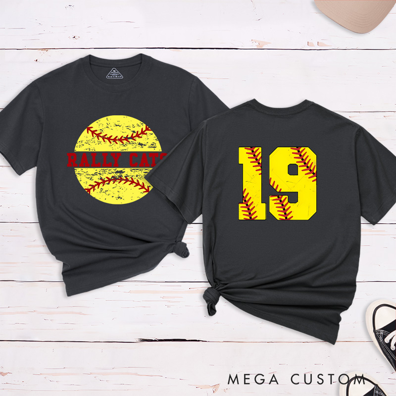 Personalized Softball T-Shirt Design Featuring Distressed Player Number with Bold Softball Stitching Graphics
