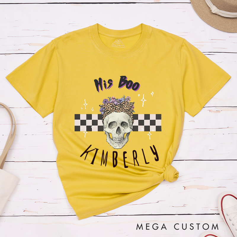 Personalized Halloween His Boo and Her Monster Skeleton Couple Matching T-Shirt