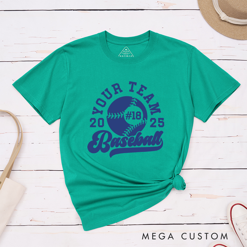 Personalized Baseball T-Shirt with Custom Team Name Player Number and Year Design