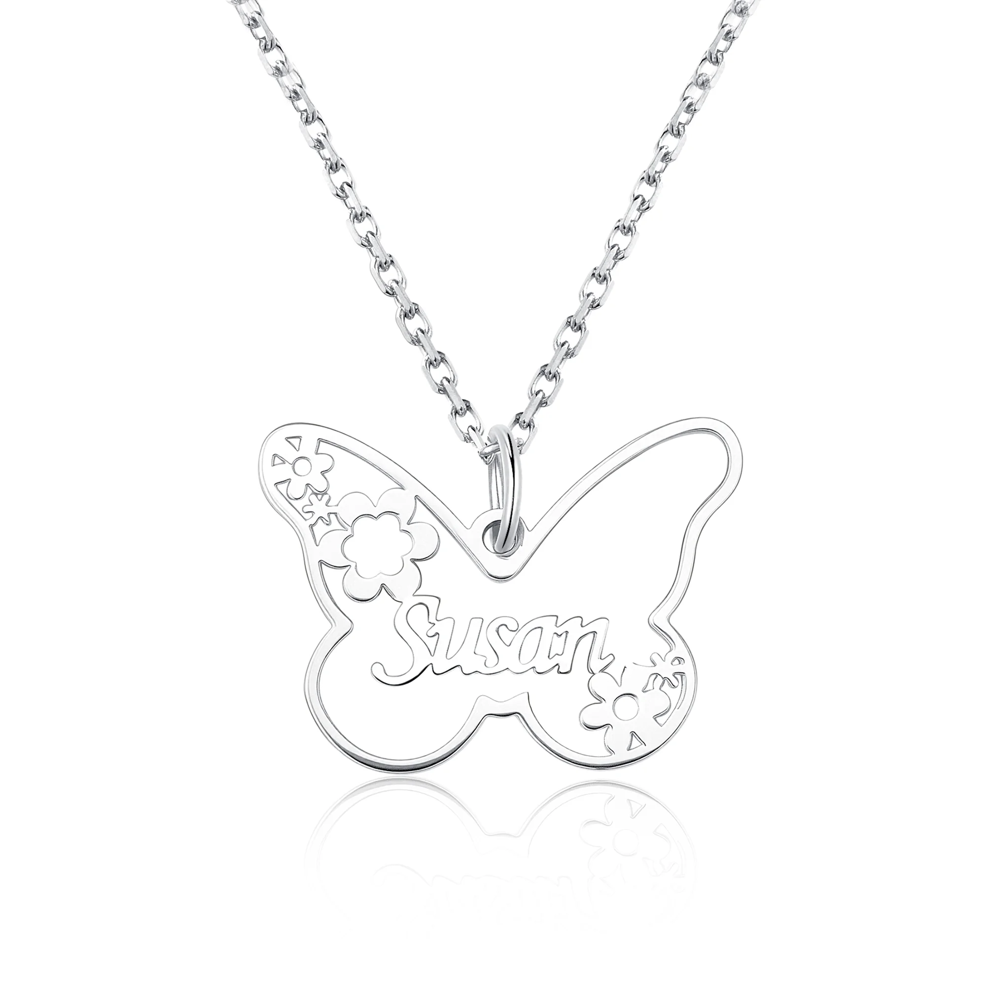 Personalized Butterfly Flower Necklace with Name Minimalist Jewelry Gardening Loves Gift for Mom Grandmother