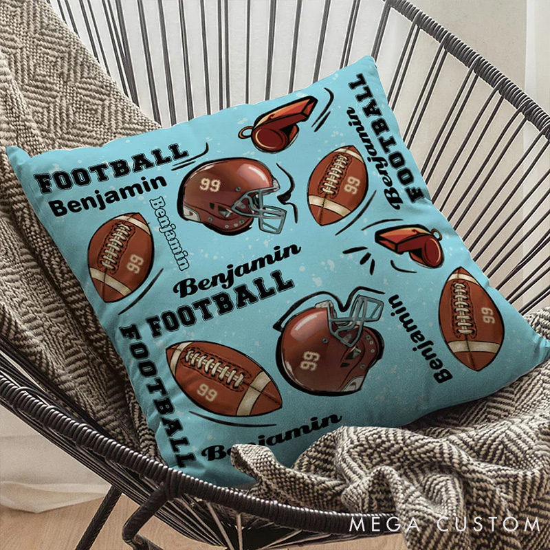 Personalized American Football Throw Pillow with Custom Name, Jersey Number, and Unique Design
