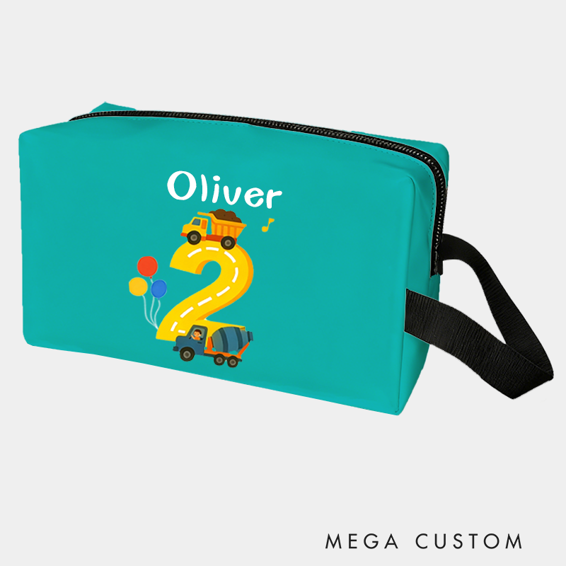 Personalized Number Cars Theme Custom Kids Name Number and Color Toiletry Bag for Kids Travel Gifts and Daily Use