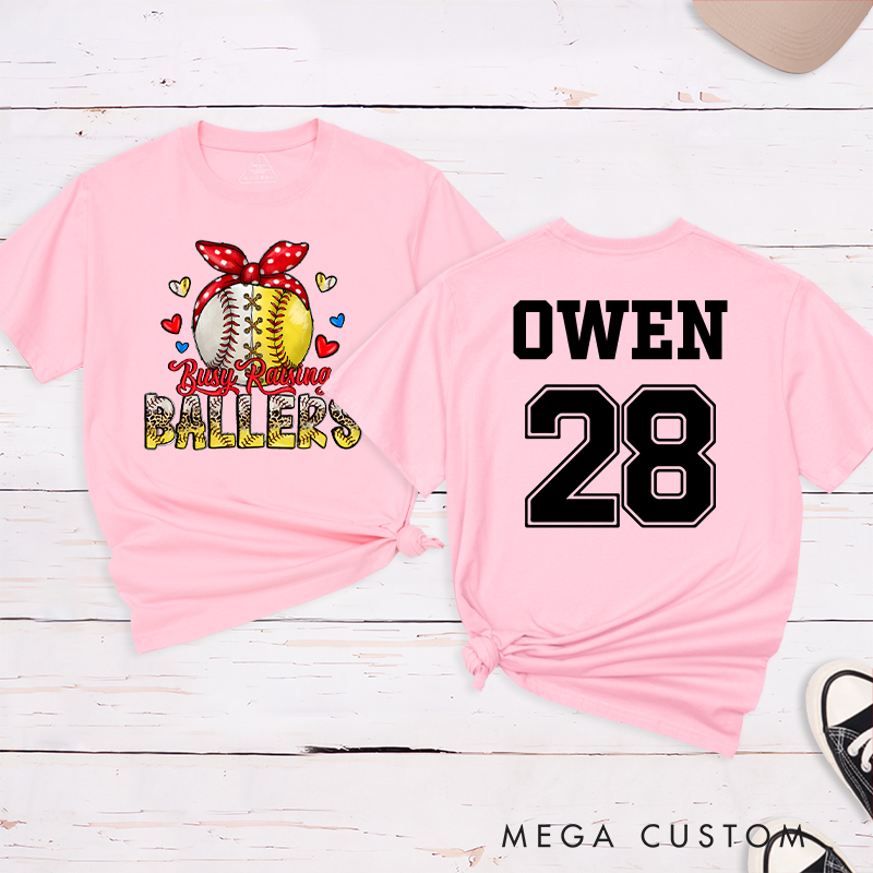 Personalized "Busy Raising Ballers" T-Shirt with Custom Name and Number  
