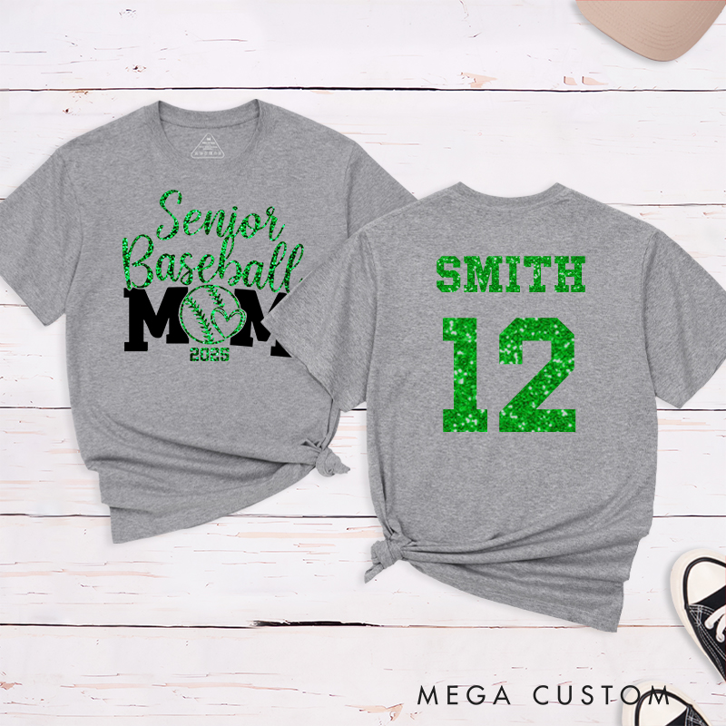 Personalized Senior Baseball Mom T-Shirt with Custom Name and Number