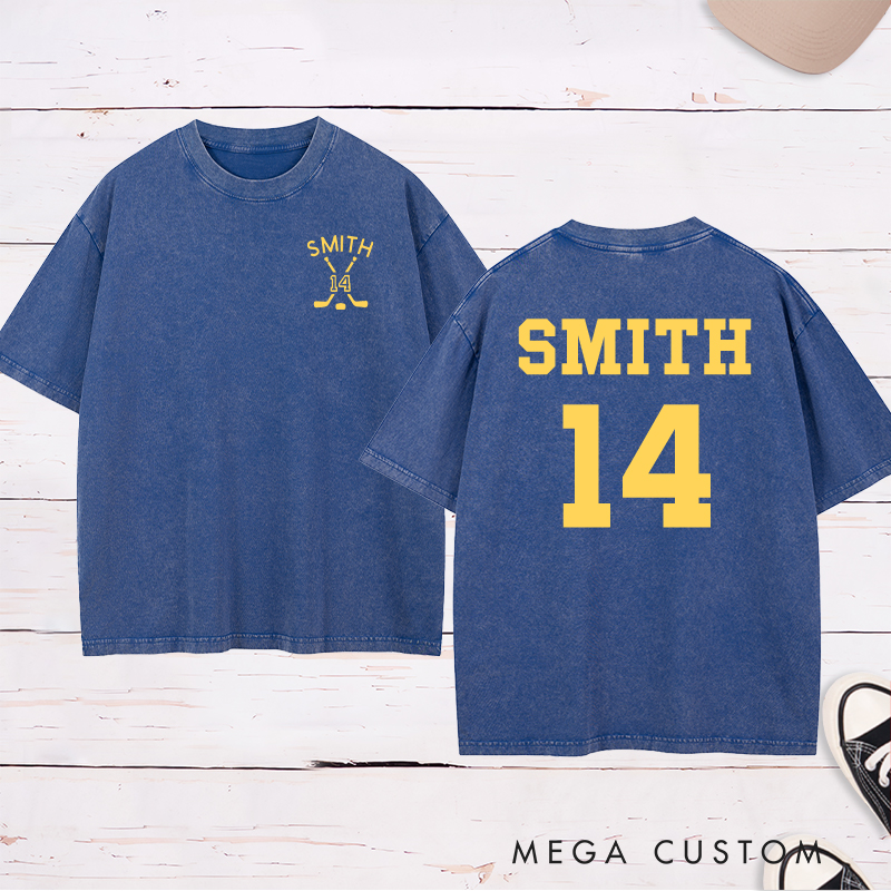 Personalized Ice Hockey Washed T-Shirt With Custom Name and Number