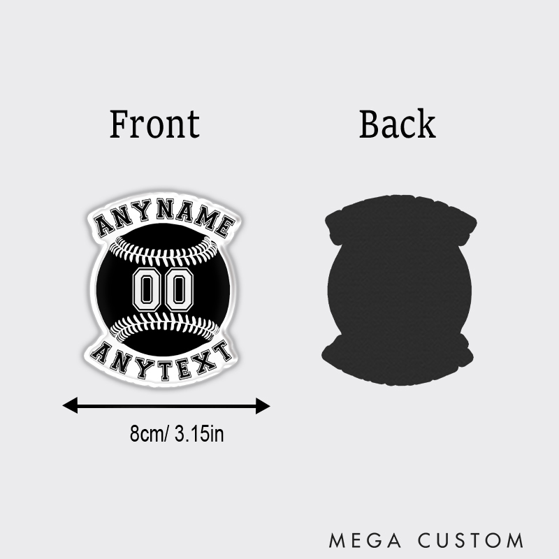 Personalized Baseball Fridge Magnet with Monochrome Theme and Custom Details  