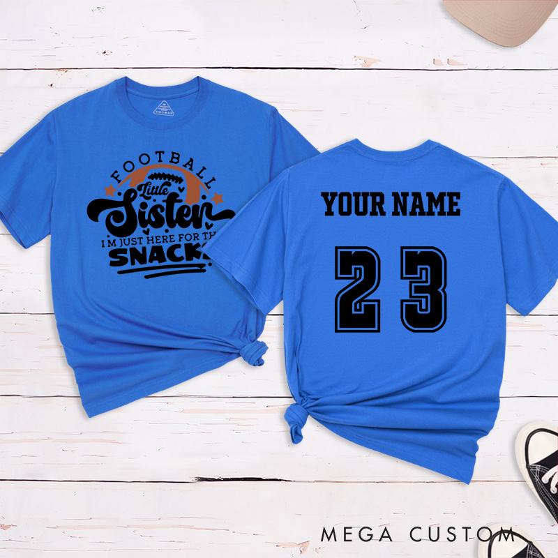 Personalized American Football Little Sister T-Shirts Featuring Custom Name and Number - Fun and Personalized