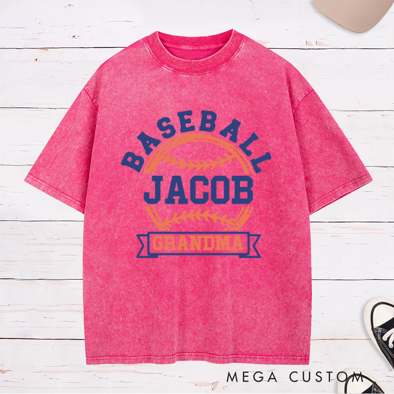 Personalized Baseball Washed T-Shirt Featuring Family Title and Player Name