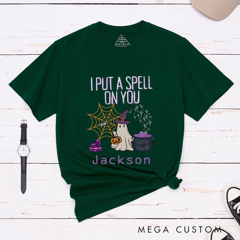 Personalized I Put A Spell on You and Now You're Mine Halloween Witch Couple Matching T-Shirt 
