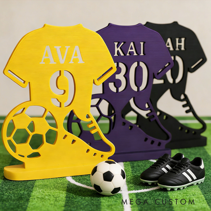 Personalized Soccer Jersey Desk Sign 3D Print Soccer Room Accessory Gift for Him or Her