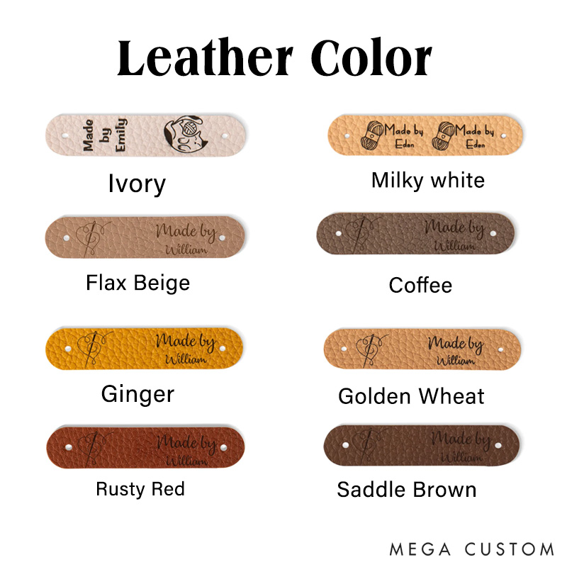 Personalized Set of 10 Made By Leather Crochet Knitted Tags Labels with Engraved Name Rivets Knitwear Accessories Gift for DIY Knitter Sewing Lovers