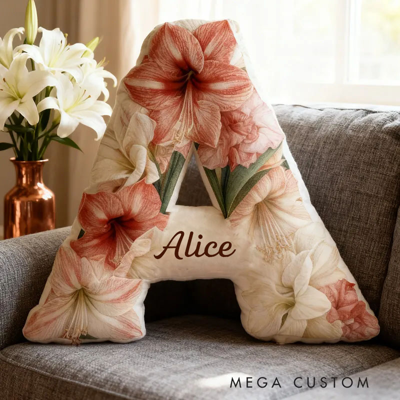 Personalized Flowers Letter Pillow Graphic 3D Print Garden Flowers Custom Name Pillow for Gardening Lovers