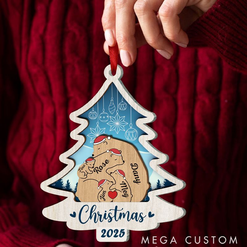Personalized Acrylic Bear Family for Christmas Reunion Theme Holiday Festival Ornament 