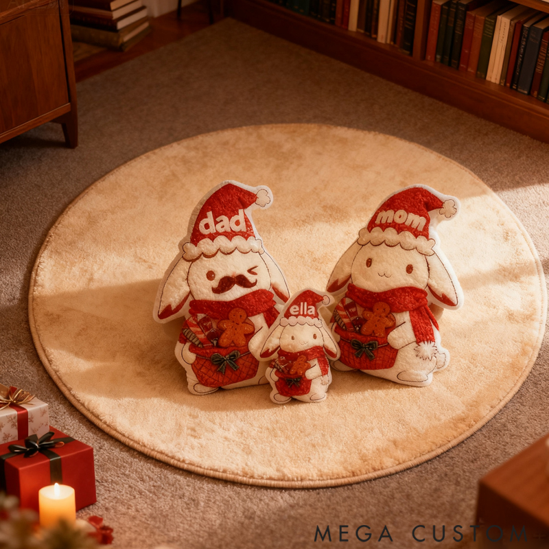 Personalized Cute Rabbit Family Shaped Holiday Festival Pillow Gift for Family