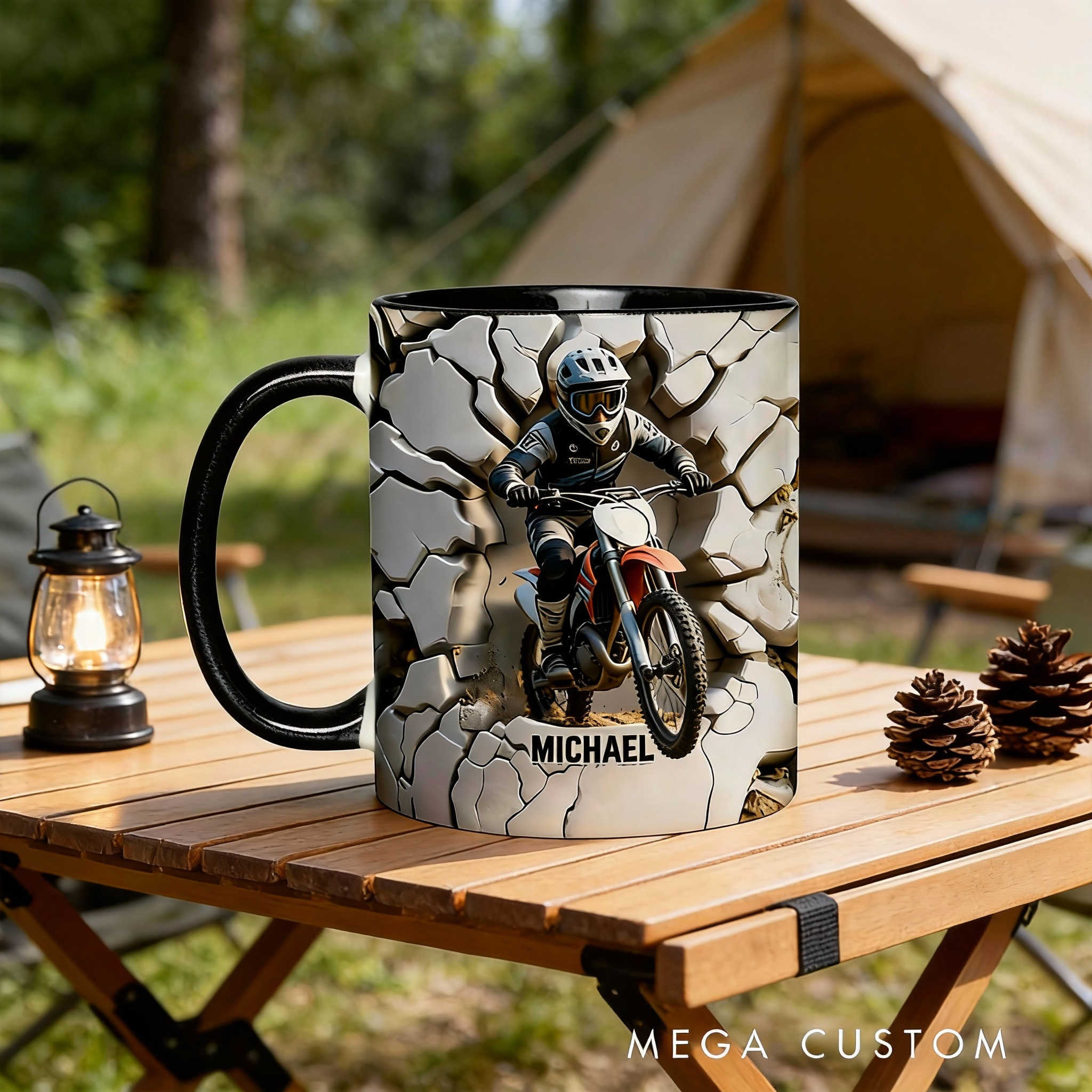 Personalized Biker Gifts Custom Name Dirt Bike Mug Color Inside Coffee Cup for Men Cool Motorcycle Racer Custom Gift