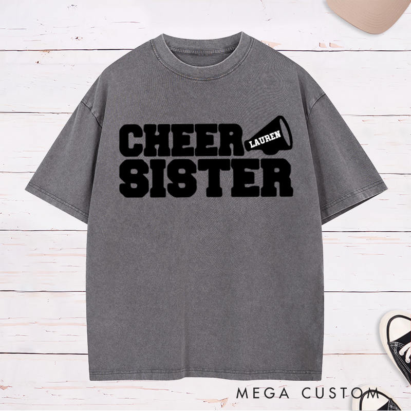 Personalized Cheer Sister Washed T-Shirt with Custom Name