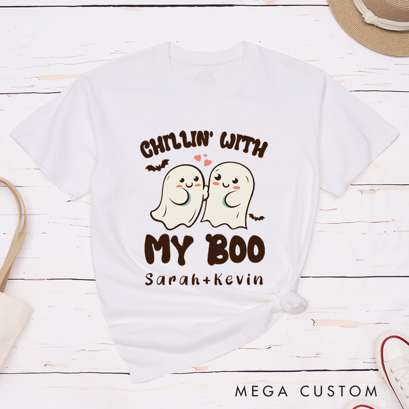 Personalized Chillin with My Boo Couple Matching T-Shirt Halloween Shirt For Him and Her