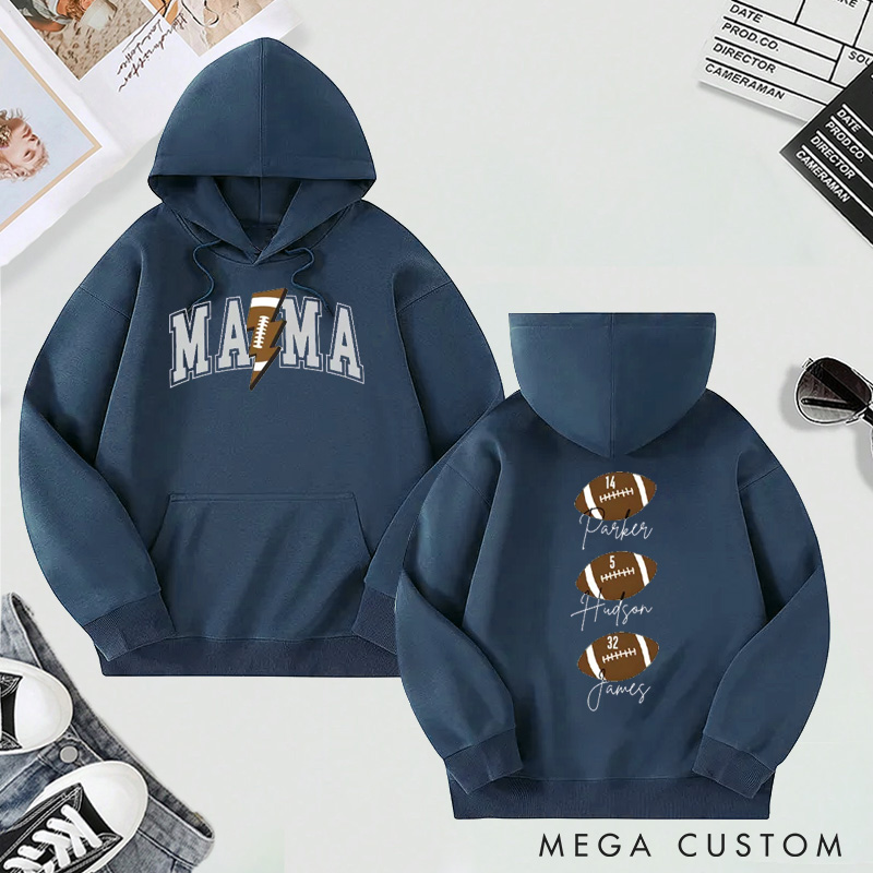 Personalized "Mama" Football Hoodie with Custom Names and Numbers Design