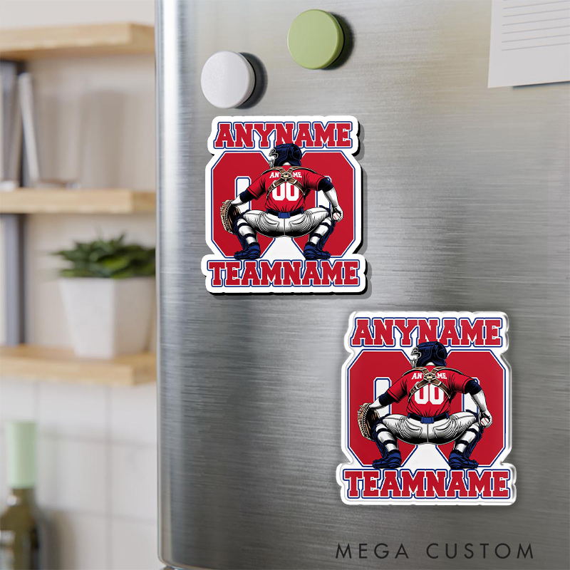 Personalized Catcher Baseball Fridge Magnet with Custom Name and Team Name 