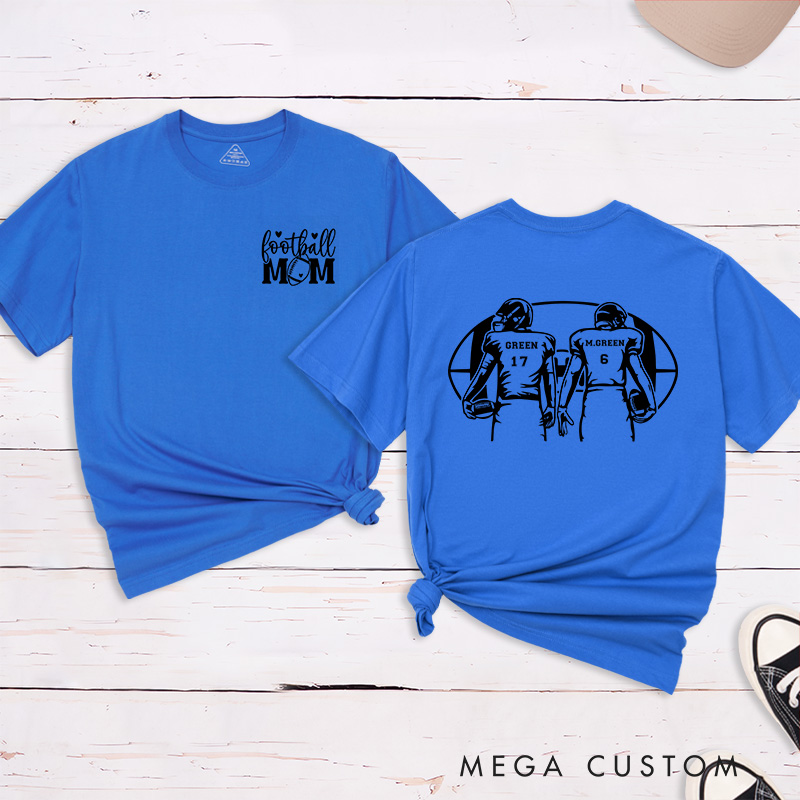 Personalized American Football Mom T-Shirts with Custom 2 Player Name and Number