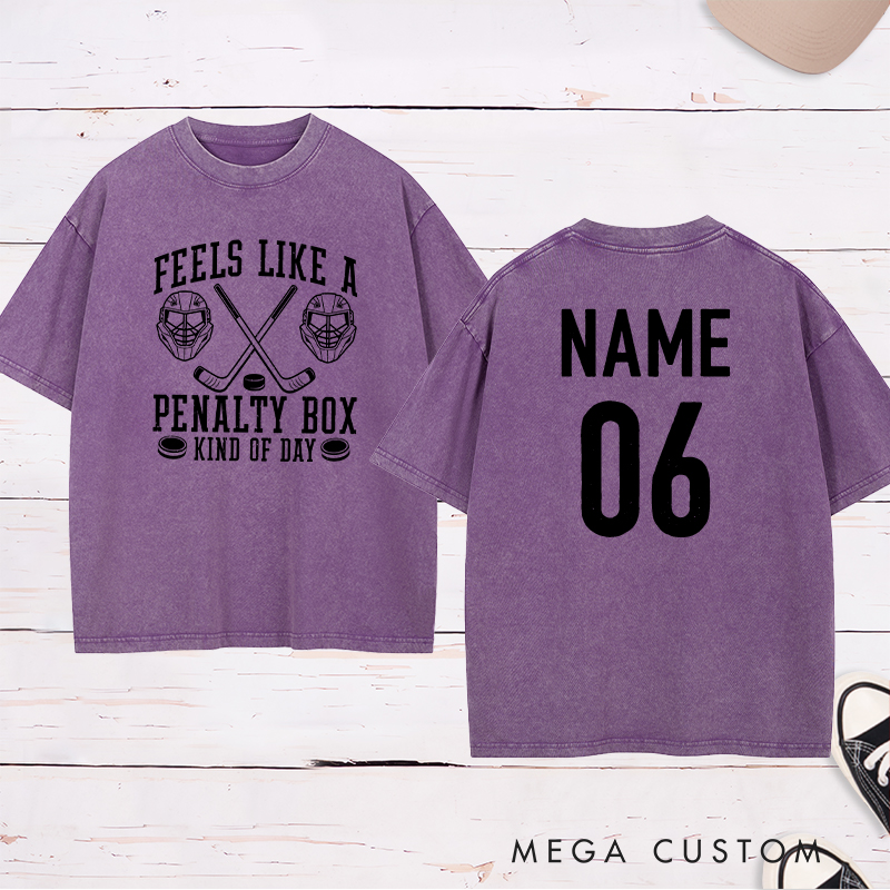 Personalized "Penalty Box Kind of Day" Washed T-Shirt with Custom Name and Number