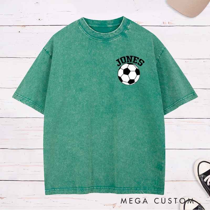 Personalized Classic Soccer Ball Washed T-Shirt with Custom Name