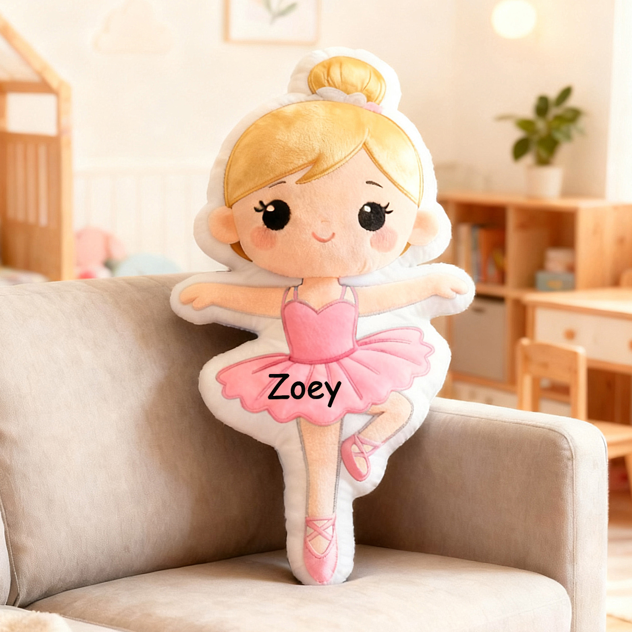 Personalized Ballet Dancers Pillow with Your Own Name Hair Color Skin Tone Soft Stuffed Toy for Kids Unique Decorative Cushion for Girls' Room and Dance Studio