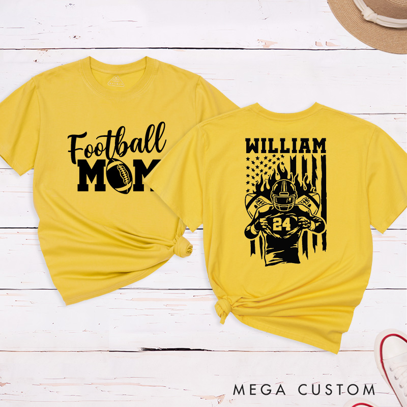 Personalized American Football Mom T-Shirts Featuring Custom Team Name and Number – Proudly Supporting Your Star Player