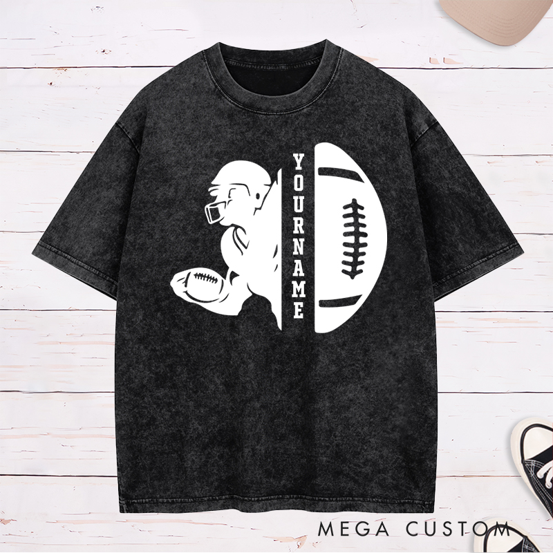 Personalized American Football Washed T-Shirts Featuring Custom Name for Fans